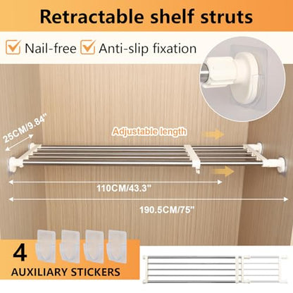 BAOYOUNI Adjustable Closet Tension Shelf Rod Expandable Clothes Hanging Rail Pole Dividers Wardrobe Space Saving Storage Organizer Ivory, 46.85-75 Inches - size: (46.85-75) IN