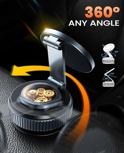 Jononser Suction Phone Mount for Car Dashboard/Windshield - 360°Adjustable Magnetic Phone Holder for Car, Foldable Car Phone Holder for iPhone 17/16/15/14/13/12 Series (Carbon Fiber & Aluminum Alloy) - color: Black
