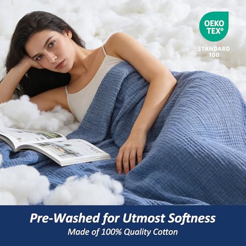 EMME Cotton Muslin Twin XL Blanket Breathable Gauze Soft Lightweight Adults Gifts for Women (Heather Navy, 66"x90") - color: 02 - Navy, size: Twin XL (66" x 90")