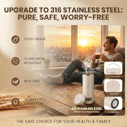 Portable Electric Kettle (120V), small-capacity electric kettle, made of 316-grade stainless steel, 4 temperature settings, with automatic shut-off function, (Cream, 9.05 * 3.15) - color: Cream