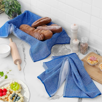 Homaxy Premium Kitchen Towels(18”x 28”, 6 Pack), Large Cotton Kitchen Hand Towels, Flat and Terry Dish Towels, 380 GSM Highly Absorbent Tea Towel Set with Hanging Loop, Blueberry - color: Blueberry, style: 6-pack