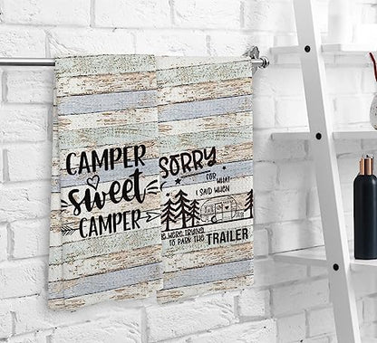 Camper Sweet Camper Camping Kitchen Towels and Dishcloths Sets of 2,Campsite Cabin RV Absorbent Drying Cloth Hand Towels Tea Towels for Bathroom Kitchen,Gifts for Campers Camping Lovers,16×24 inches - color: Recreational Vehicle-1