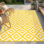 FH Home Outdoor Rug - Waterproof, Fade Resistant, Reversible - Premium Recycled Plastic - Geometric - Large Patio, Deck, Sunroom, Camping, RV - Aztec - Yellow & White Crease Free - 6 x 9 ft - color: Aztec - Yellow & White, size: 6' x 9' (Rectangular)