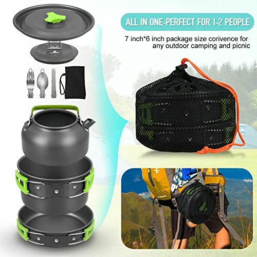 8Pcs Set Camp Cookware Camping Cooking Portable Mess Kit Backpacking Gear Non-Stick Pot Kettle Camping Pots and Pans Chopping Board Folding Tableware for Camping Hiking Picnic