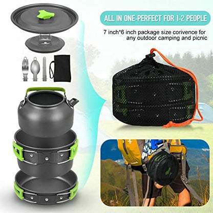 8Pcs Set Camp Cookware Camping Cooking Portable Mess Kit Backpacking Gear Non-Stick Pot Kettle Camping Pots and Pans Chopping Board Folding Tableware for Camping Hiking Picnic