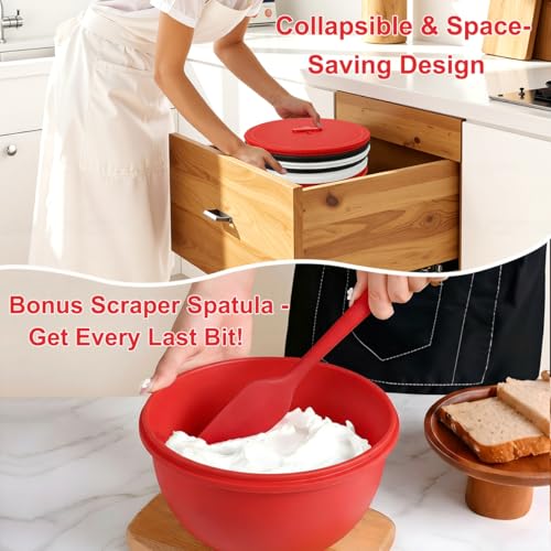 3-Pack Silicone Bowl Liners for KitchenAid Mixer, 5 Qt Tilt-Head Bowl Inserts with Airtight Lids & Scraper Spatula, Reusable Mixing Liners for Efficient Baking & Food Storage