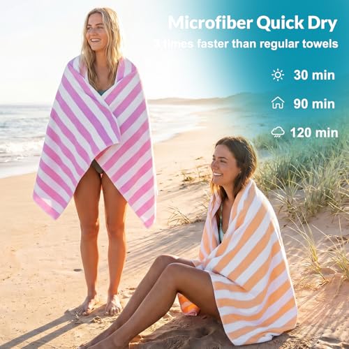 Frienda 4 Pack Microfiber Oversized Lightweight Beach Towel 71x32 in for Women Men Microfiber Quick Dry Sand Free Ocean Coastal Towels for Beach Pool Travel (Pastel Stripe) - style: Pastel Stripes Beach Towels