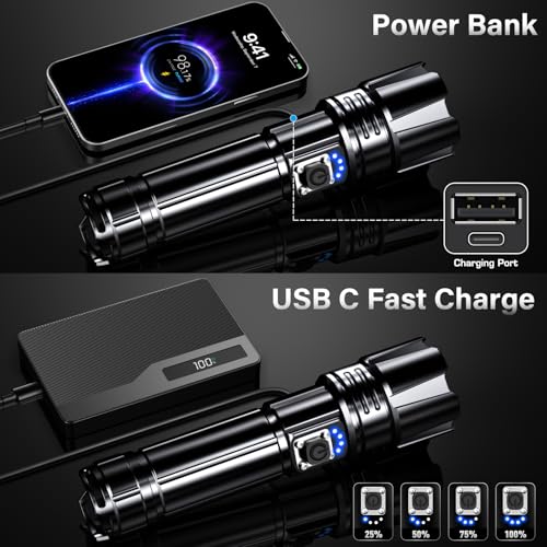AKNEAR Rechargeable LED Flashlight High Lumens, Super Bright Flashlights with Zoomable & USB C Rechargeable & 5 Light Mode & IPX7 Waterproof, Powerful Flash Light for Home, Hiking, Camping - size: 1 Pack, style: Digital Display
