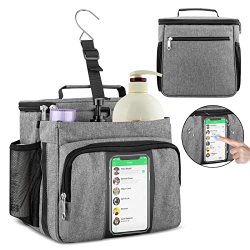 Bukere Portable Shower Caddy Tote Bag for College Dorm Travel, Separate Compartment, Large Capacity, Quick Dry Mesh Base, Hanging Toiletry Bath Bag for Student, Gym, Camp, Women Men - color: Grey