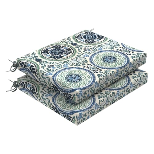 DYTXIII Set of 2 Outdoor Chair Cushions, Water Resistant 18.5"x16"x2" Square Seat Cushion for Patio Dining Chairs, High-Density Replacement Pads for Indoor Outdoor Furniture - Wreath Blue - color: Wreath Blue, size: Set of 2