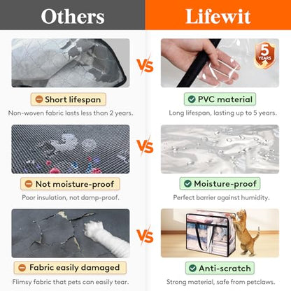Lifewit 4 Pack Clear Clothes Storage Bags, 75L Plastic Blanket Storage Bag, Vinyl Foldable Moving Bags with Zipper, Closet Organizers and Storage Containers for Bedding, Duvet, Comforter - size: 75L