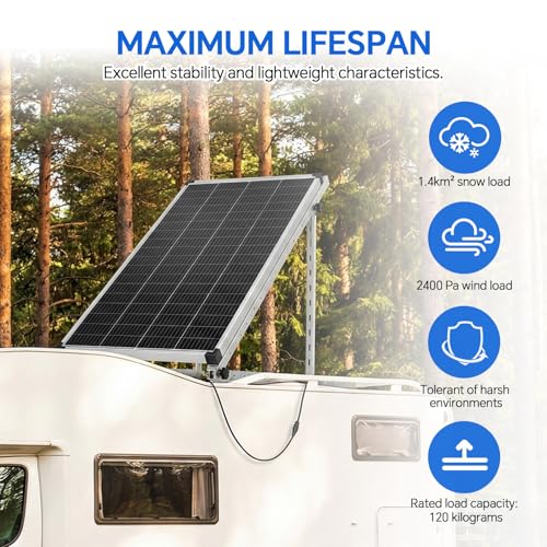 45" Solar Panel Mount Brackets Adjustable Solar Panel Tilt Mount Brackets for 100-400 Watts Solar Panel 2400Pa Windproof for Roof, RV, Ground, Boat and Off-Grid (Brackets) - color: Silver