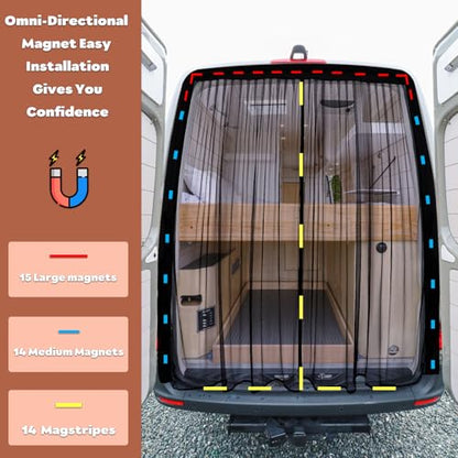 XCBYT Van Bug Screen for Rear Door, Magnetic Mesh Screen for Camper Van & Vanlife, Breathable Fly Screen with Full Seal for Mercedes Metris, Transit Connect & Similar Vans (61” H x 59” W) - size: Rear Door-Small (61" H × 59" W)