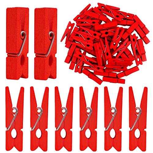 Jdesun 50pcs Wooden Photo Clips Natural Wooden Mini Laundry Pins Clothespins Wood Picture Paper Pegs Pins Clips for Home Office Arts Crafts Handmade Decoration(Red) - color: Red(wood)