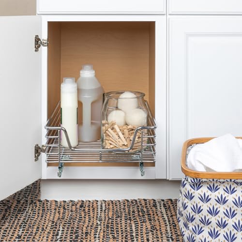 Household Essentials Glidez Chrome-Plated Steel Extended Depth 1-Tier Sliding Under Sink Cabinet Organizer, Chrome - size: 11.5" - Extended, style: Single Tier