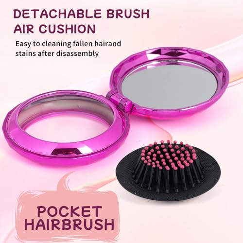 Shinning Diamond Design Folding Hair Brush Travel Hairbrush with Mirror,Pocket Foldable Comb Compact Brush for Purse for Girls and Women (Violet) - color: Diamond Violet
