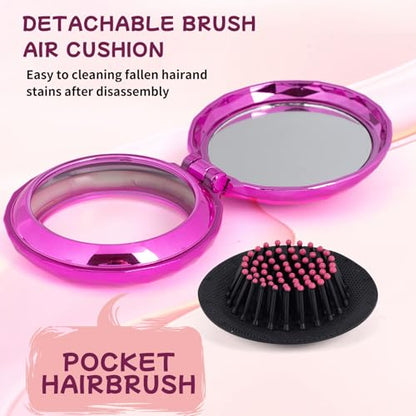 Shinning Diamond Design Folding Hair Brush Travel Hairbrush with Mirror,Pocket Foldable Comb Compact Brush for Purse for Girls and Women (Violet) - color: Diamond Violet