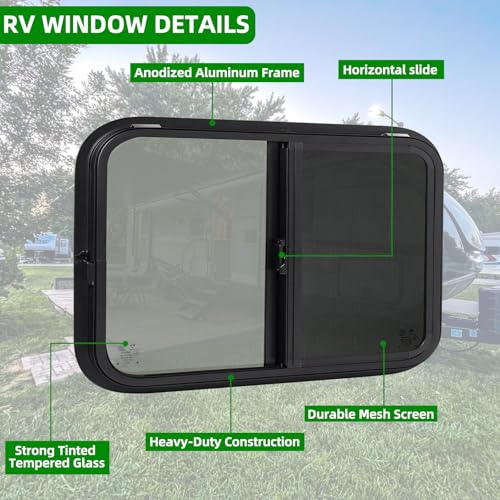 30"W x 20"H RV Window for Trailer Camper,Horizontal Sliding Replacement RV Window for Cargo Trailer with Screen&Trim Ring Fit 15/16" or 1-3/8" Thick Wall,Allow Error 1/16",DOT Approved - size: 30"W x 20"H