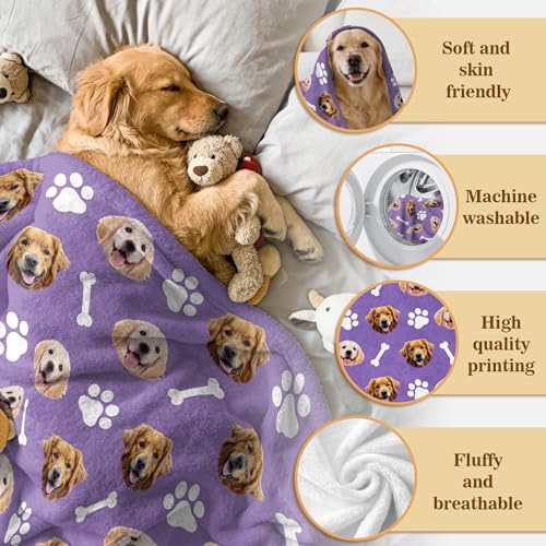 Personalized Paw Print Dog Blanket with Pets Pictures, Custom Funny Cat Dog Face Blankets for Small Medium Large Puppy, Customized Throw Blanket for Pet Lovers Women Men Memorial Gift - color: Design2