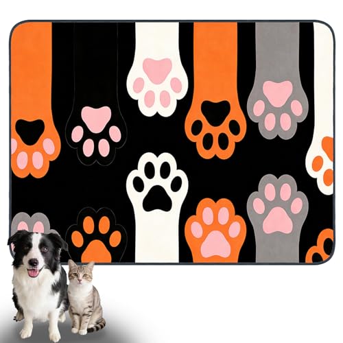 Nuxovilar Pet Dog Supplies Food Mat Paw-Printed Polyester (23.62×17.71 inches) Bowl Water Spill Pad Feeding Essentials for Kennel, Home, Feeding Area - color: LU13718