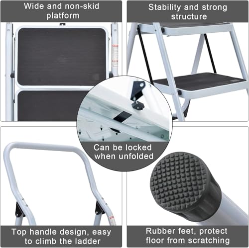 SOLADDER 1-Step Ladder Folding Step Stool with Anti-Slip Sturdy and Wide Pedal Stepladder Multi-Use for Home and Kitchen Space Saving (White) - size: 1 Step