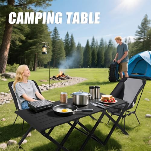 Camping Table and Chairs Set, 2-in-1 Aluminum Folding Table with 3-Tier Storage Rack, Heavy Duty Portable Camp Kitchen for Outdoor, Camping, Hiking, Beach - size: Aluminum Table