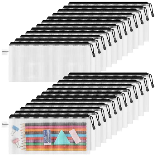 Smarpau Pencil Pouch 24PCS, 9.3" x 4.7" Mesh Zipper Pouches for Organizing, Bill Size Waterproof Zipper Pencil Bags for Travel, Office, Home Storage, Black - color: Black, size: A6-9.3x4.7in-24pcs