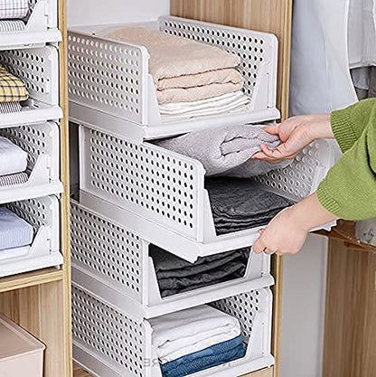 yazi Stackable Storage Bins,8 Pack Foldable Plastic Wardrobe Clothes Organizer Drawer Shelf Storage Basket Container Plastic Drawer Organizer Shelf Baskets Folding Containers Bins Cubes - size: 8L