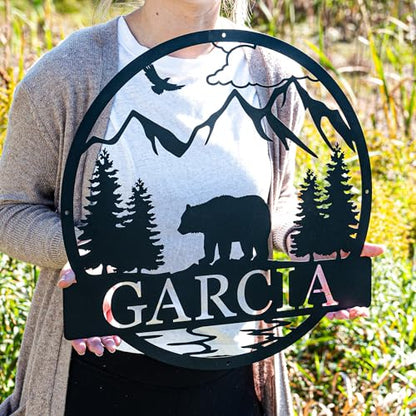 Bear Personalized Outdoor Metal Last Name Sign | Cabin Monogram Decor | Cabin Decor, Door Monogram, Rustic Decor, Custom Name Sign