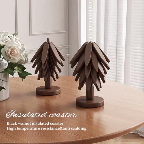 Trivets for Hot Dishes, 4Artful Foldable Wooden Hot Pads for Kitchen, Stored as a Decorative Christmas Tree for Dishes, Pans, Teapots | Creative Kitchen Gift in Walnut Wood