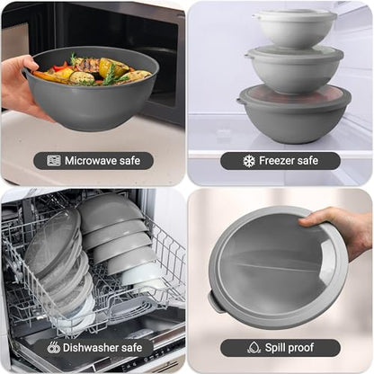 Zulay Kitchen 12 Piece Plastic Nesting Mixing Bowls with Lids - Colorful Microwave & Freezer Safe Gray Ombre Set - color: Graphite Gray