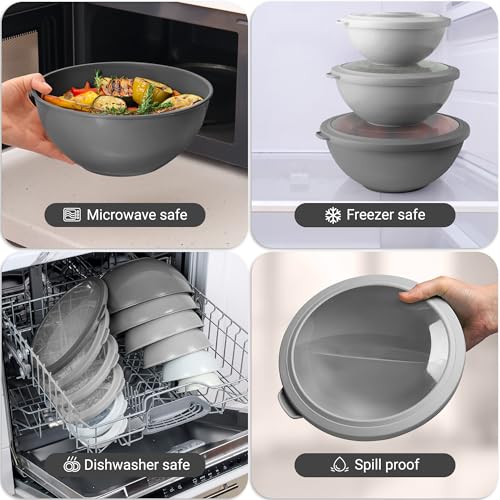 Zulay Kitchen 12 Piece Plastic Nesting Mixing Bowls with Lids - Colorful Microwave & Freezer Safe Gray Ombre Set - color: Graphite Gray
