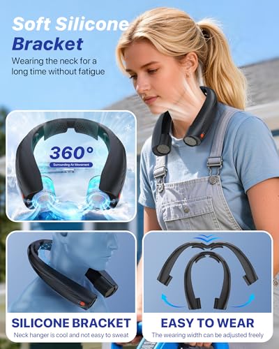 Kesguar Portable Neck Fan, 20H RunTime Cooling Fan, 6 Speeds 360° Airflow Personal Fan, Rechargeable Hands Free with 6000mAh Battery Wearable Fan Gifts for Women Men Outdoor Travel Camping - color: Black