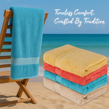 BolBom Towels 4 Pack Medium Bath Towel Set, 27“X54” Inches, 500 GSM 100% Ring Spun Cotton, Lightweight and Highly Absorbent Quick Drying Premium Towels for Hotel, Spa,Bath and Bathroom - color: Turquoise, Brick, Camel, Gold