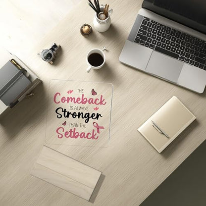 Breast Cancer Awareness Month Gifts for Cancer Warrior,The Comeback Is Always Stronger Acrylic Desk Sign, Inspirational Gifts for Women - color: Navy