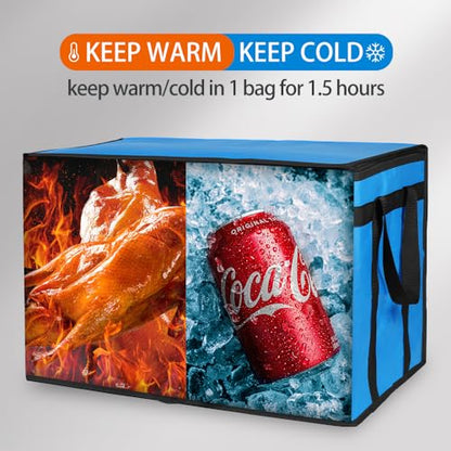 Bodaon 4-Pack Cooler Insulated Food Delivery Bag, Rideshare Delivery Bag, XXX-Large Thermal Bags for Catering/Hot Pizza, Travel/Camping/Picnic/Grocery Reusable Warmer Frozen, Blue-Black Edge - color: Blue, size: XXX-Large
