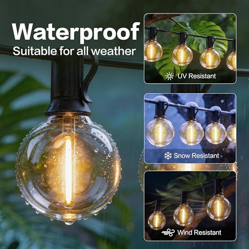 Outdoor String Lights 50FT with 25+2 G40 LED Bulbs, Shatterproof & Waterproof Patio Lights, Connectable Globe String Lights for Backyard Porch Deck Bistro Garden Party - size: 50FT