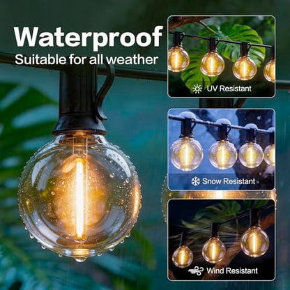 Outdoor String Lights 50FT with 25+2 G40 LED Bulbs, Shatterproof & Waterproof Patio Lights, Connectable Globe String Lights for Backyard Porch Deck Bistro Garden Party - size: 50FT