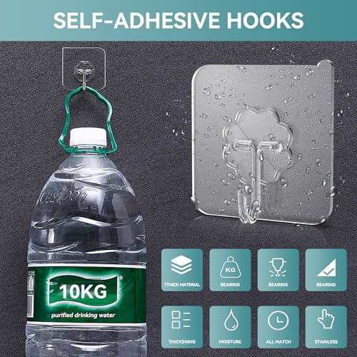 50 Pack Sticky Hooks for Hanging Heavy Duty, Wall Hook Adhesive, Transparent self Adhesive Hooks for Wall, Kitchen, Bathroom & Ceiling - color: 50 Transparent self Adhesive Hooks