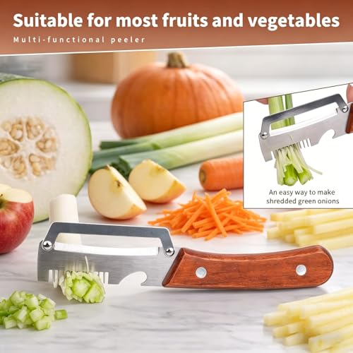 NEW Premium Vegetable Peeler with Wooden Handle and Bottle Opener: 2-in-1 Stainless Steel Kitchen Tool for Fruit Apple Potato Pumpkin Papaya (1Pack) - color: 1Pack