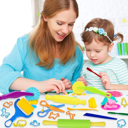 LCY WEDSHI Dough Tool Set, 24 Pcs Dough Tools Sets for Kids Ages 4-8, Dough Accessories Includes Animal Molds, Cutters Roller, Rolling Pins, Safety Scissors, Plastic Knife - style: 24pcs