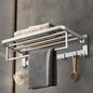 VOLPONE 24 Inch Towel Rack with Towel Bar Holder Foldable Towel Shelf with Movable Hooks Rustproof Towel Storage Wall Mount for Bathroom Lavatory Silver - color: Silver