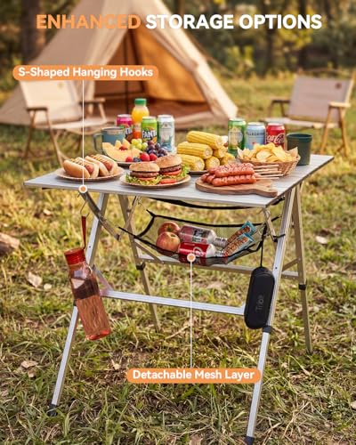 Sportneer Camping Table: 35.4"x23.6" Large Bi-Fold Portable Folding Table with Fast Open Design, 3 Adjustable Heights Aluminum Tabletop for Camping Picnics Fishing BBQs & Backyard Use - color: Silver