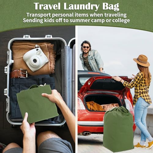 Canvas Laundry Bags with Handles & Square Base 13.8"Wx13.8"Dx27.6"H, Large Heavy Duty Laundry Basket Hamper Liner, College Dorm Washable Drawstring Canvas Dirty Clothes Bag (Army Green) - color: Army Green | Square Base, size: 13.8"Wx13.8"Depthx27.6"H