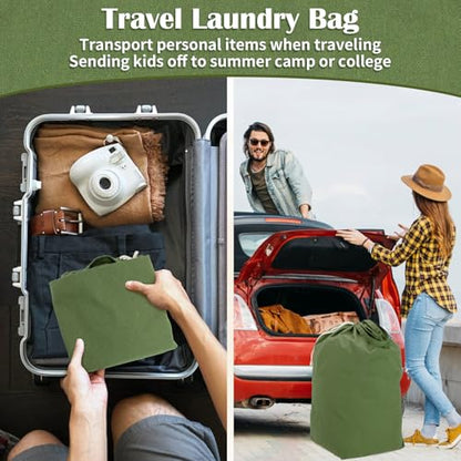 Canvas Laundry Bags with Handles & Square Base 13.8"Wx13.8"Dx27.6"H, Large Heavy Duty Laundry Basket Hamper Liner, College Dorm Washable Drawstring Canvas Dirty Clothes Bag (Army Green) - color: Army Green | Square Base, size: 13.8"Wx13.8"Depthx27.6"H