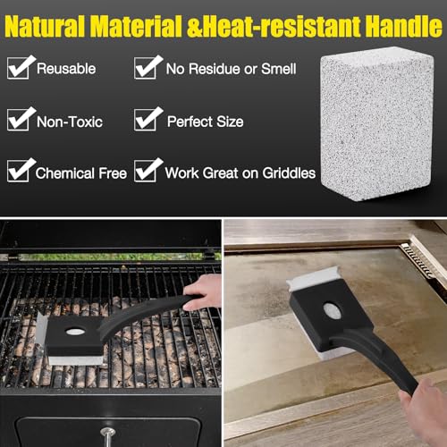 Grill Brush Bristle-Free – Steam Cleaning & Pumice BBQ Grill Cleaner with Replaceable Head – Includes 2 Cleaning Stones + 1 Extra Brush Head – Heavy-Duty Barbecue Scraper - style: Classic Black with 2 Stone 1 Brush Head