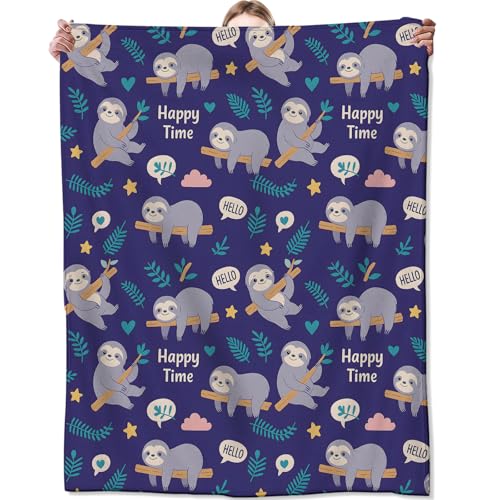 Cute Cartoon Sloth Blanket, Funny Animal and Leaf Blankts, Gifts for Adults Kids, Home Dorm Cabin Pet Area Picnic and Travel Decor, Soft Cozy Lightweight Flannel Throw, 40"x50" - color: Sloth, size: 40x50 inch