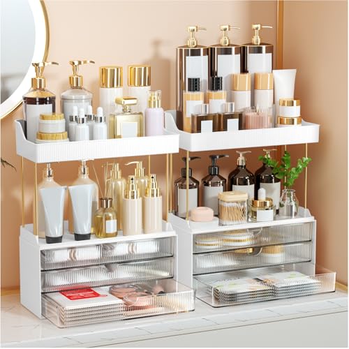 StorBin 2 Sets Makeup Organizer – 5 Tier Bathroom Organizers and Storage, Versatile Perfume Vanity Organizer, Ideal for Cosmetic, Large Skincare, Face Mask, Office Supplies, Clear - color: Clear, size: 6 Drawers