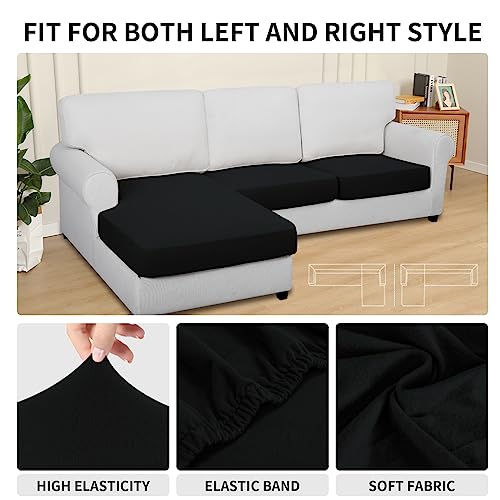 Easy-Going 100% Waterproof 3 Pieces Couch Cushion Covers for Sectional Sofa Left/Right L Shape Chaise Lounge Sofa Seat slipcover Anti-Slip Sofa Cover (2 Seater + 1 Chaise, Black - color: Black, size: 2 Seater + 1 Chaise