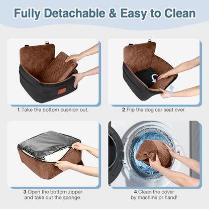 WOOAIDAGG Dog Car Seat for Small Dogs Under 30lbs,Ultra Soft Fabric & Memory Foam Pet Travel Car Bed,Washable & Detachable,Anti-Slip Bottom,2 Storage Pockets and Safety Tethers(Black/Brown) - color: Black/Brown